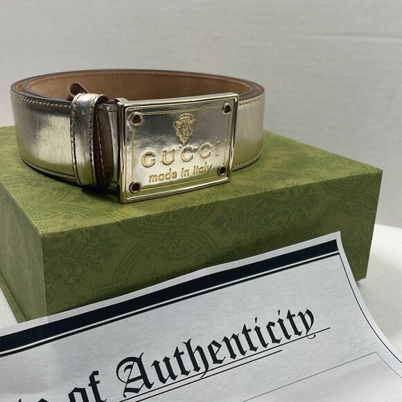 Authentic GUCCI brushed gold leather belt with box and COA size 80/32 - Picture 10 of 10